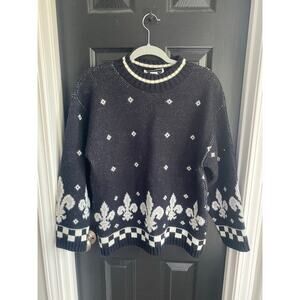 Vintage 80's Billie Jo New York Fleur De Lis Patterned Sweater -Size M